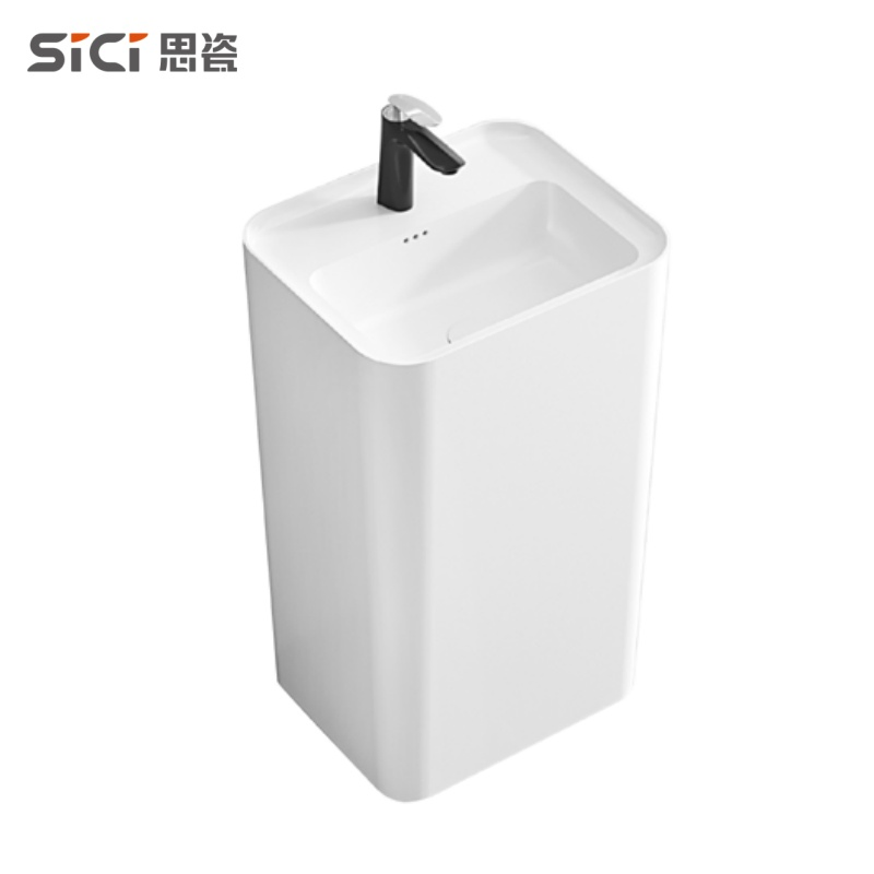 Rounded Rectangular Wash Basin Overflow-Proof Basin Pedestal Standing Sink Universal Lavabo