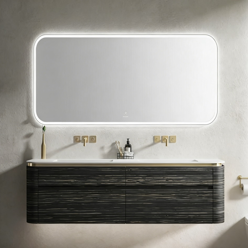 Modern Luxury Style Wholesale LED Mirror Double Sink Storage Bathroom Vanity
