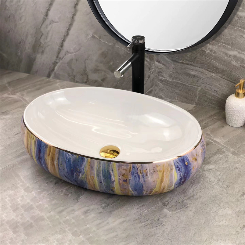 Luxury Oval Ceramic Countertop Vessel Sink: Modern Art Lavabo Bathroom Sink with Glossy Finish, High Temperature Firing and Various Basin Types