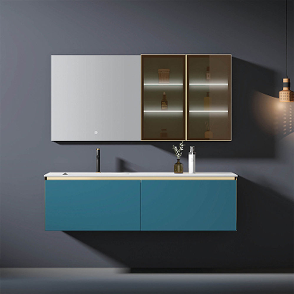 Modern Design Single Sink Plywood Solid Wooden Floating Vanity Bathroom Furniture Wall Mounted Cabinet with LED Mirror