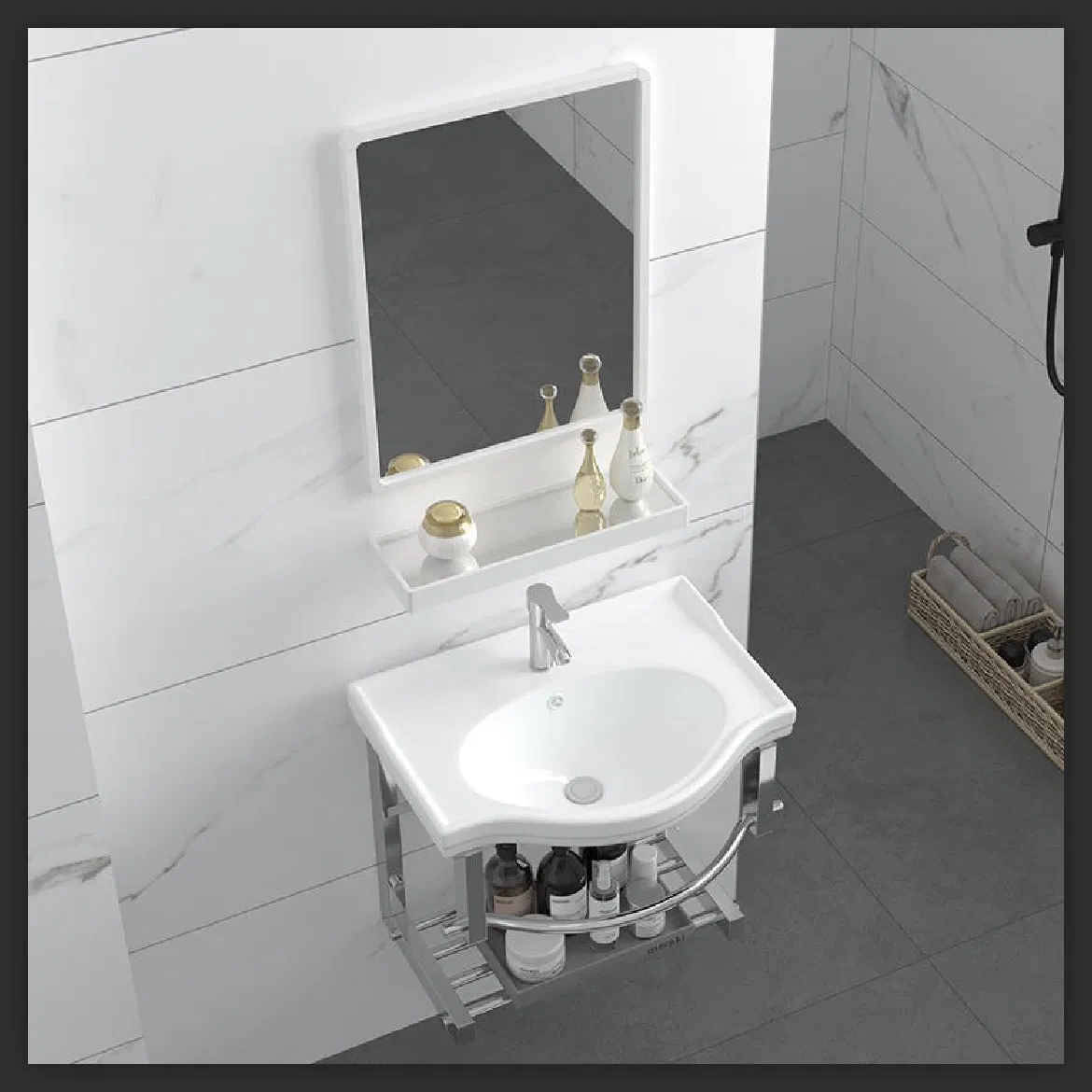 Modern All Aluminum Wall-Mounted Bathroom Vanity with Mirror