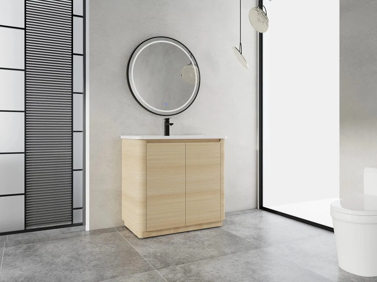 36'' Plywood Freestanding Bathroom Vanity W/White Ceramic Sink 2 Doors Oak Color