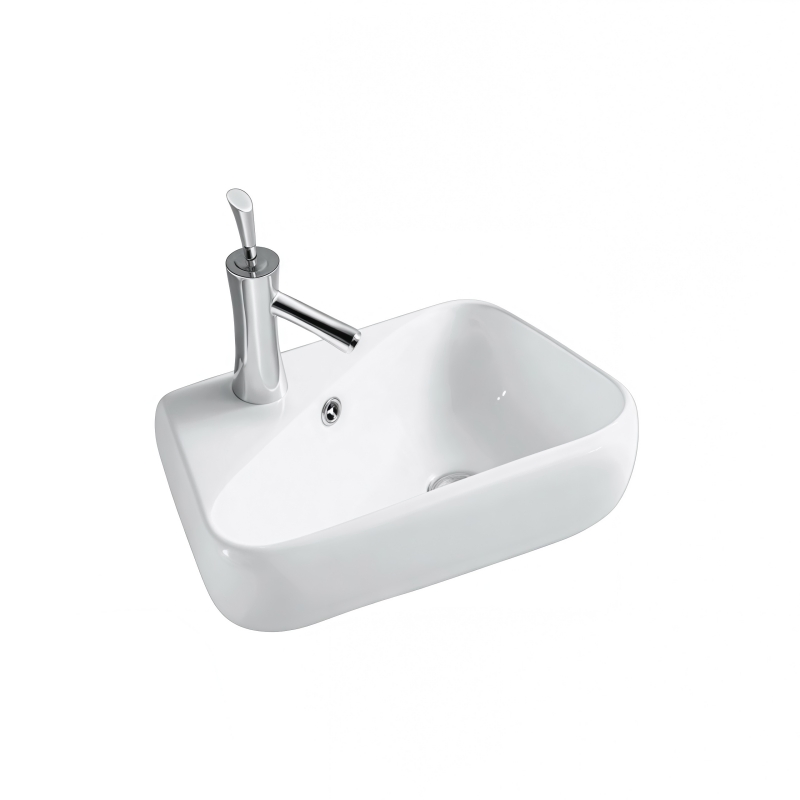 Wholesale White Ceramic Rectangular Wall-Mounted Bathroom Sink with Faucet Holes and Overflow