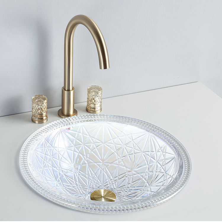 Round Crystal Vessel Tempered Glass Bowl Wash Basin Bathroom Countertop Sink