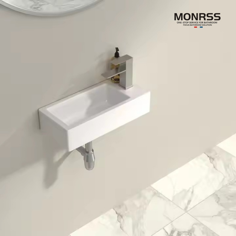 15 Inch Small Bathroom Sink Wall Mounted Rectangle Ceramic Wash Basin Sink