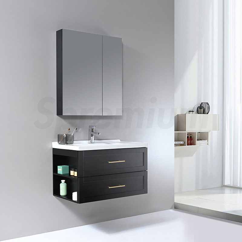 Black Floating Wall Mounted Modern Bathroom Vanity Cabinet Single Sink