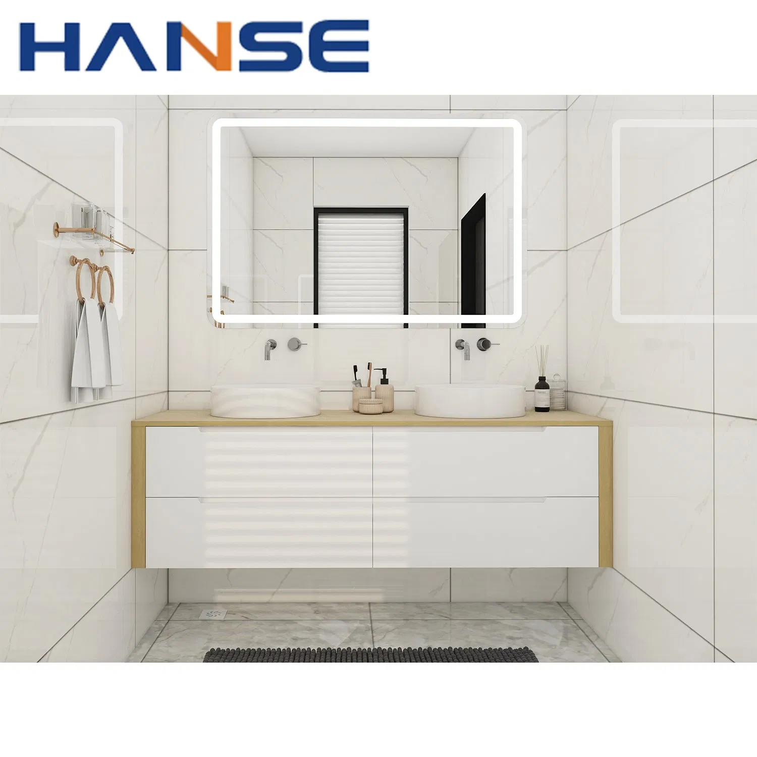 Modern Design 48 Inch Double Sinks Wall Hanging Floating Bathroom Vanity