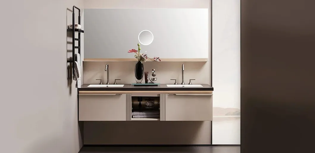 Contemporary Light Grey Double Sink Bathroom Vanity