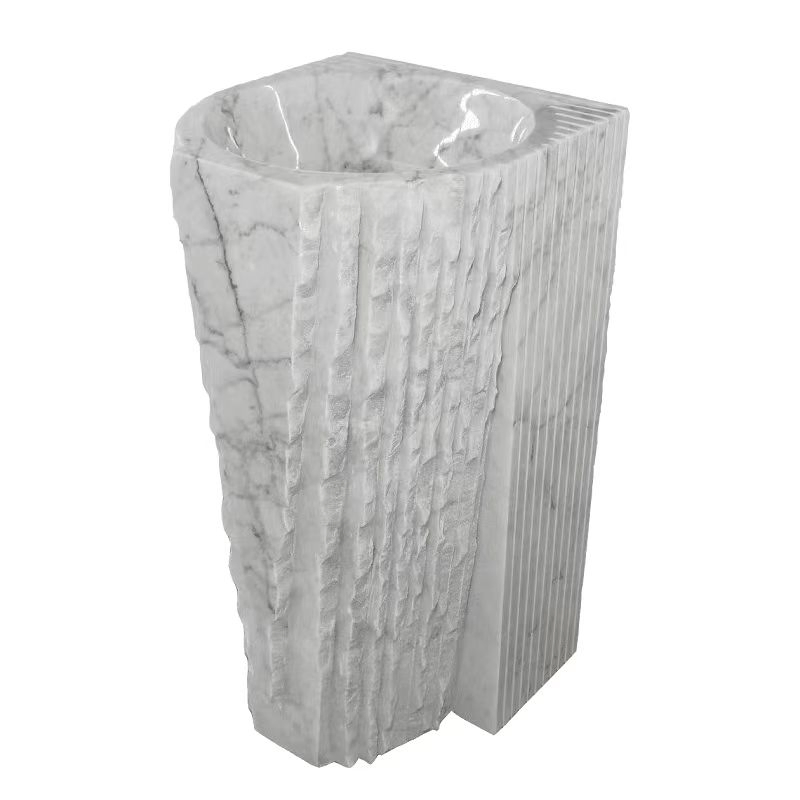 Cararra White Marble Pedestal Sink Bathroom Marble Freestanding Pedestal Sink