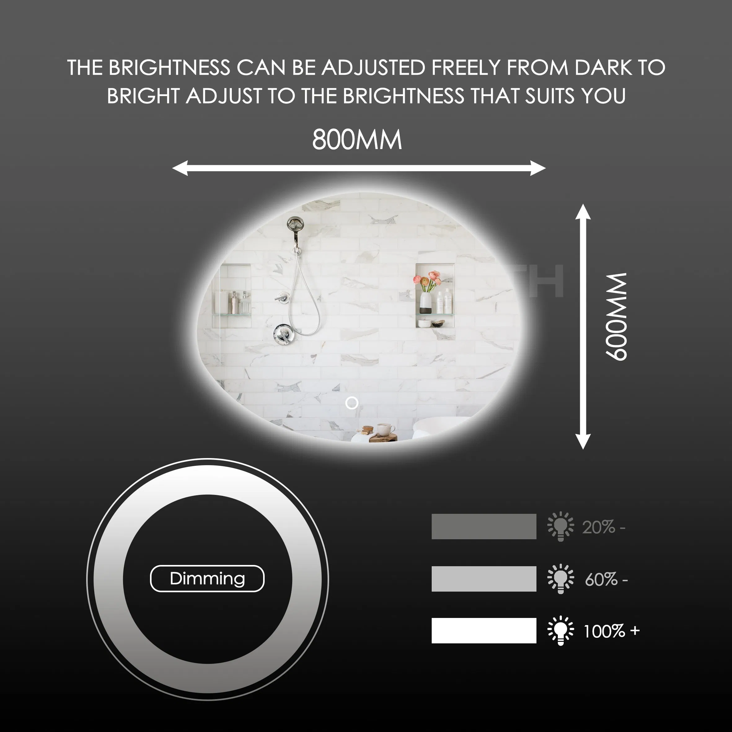 Ortonbath Oval LED Frameless Bathroom Mirror, 32X24 Inch Oval Shape Bathroom Vanity Mirror Wall Mounted with Adjustable, Anti-Fog, Smart Touch Button