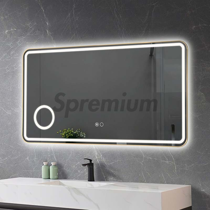 ETL CE Home Decoration Rectangle Shape Fogless Glass Styling Mirror Hotel Dressing Furniture Framed Smart LED Mirror Bathroom Wall Mirrors with Light