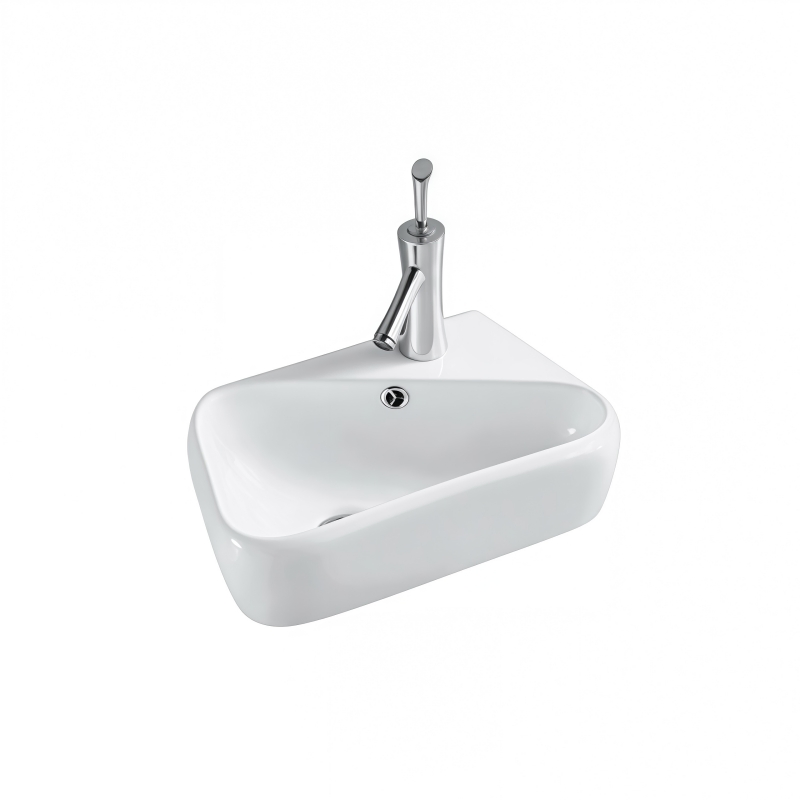 Wholesale White Ceramic Rectangular Wall-Mounted Bathroom Sink with Faucet Holes and Overflow