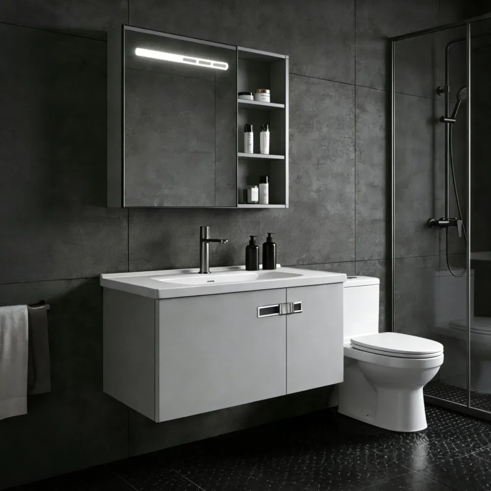 High Load Bearing Capacity Strong Stain Resistance Sk-601 Wall-Mount Floating Bathroom Vanity