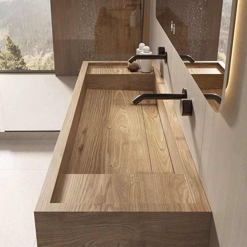 Modern Wholesale Price Home Decoration Customized Wooden Shape Sintered Stone Rectangular Bathroom Vanity