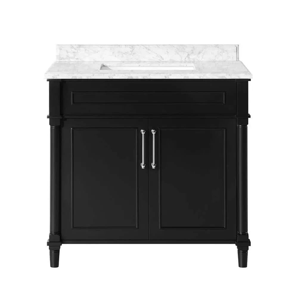 Elegant Black Freestanding Bathroom Vanity with Marble Top