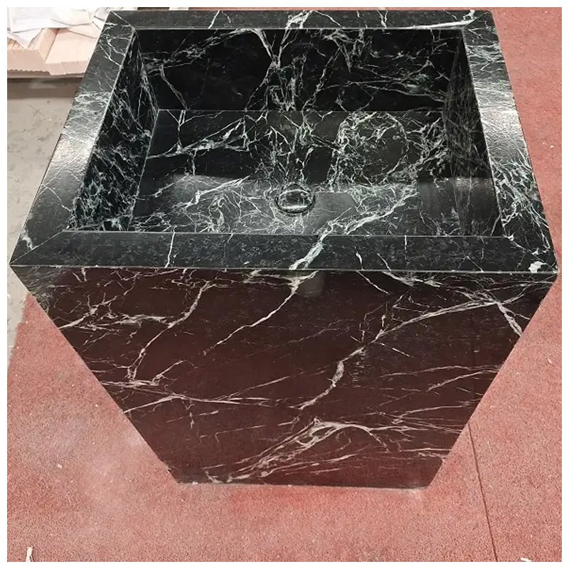 Verde Alpi Green Marble Floor Standing Pedestal Sinks