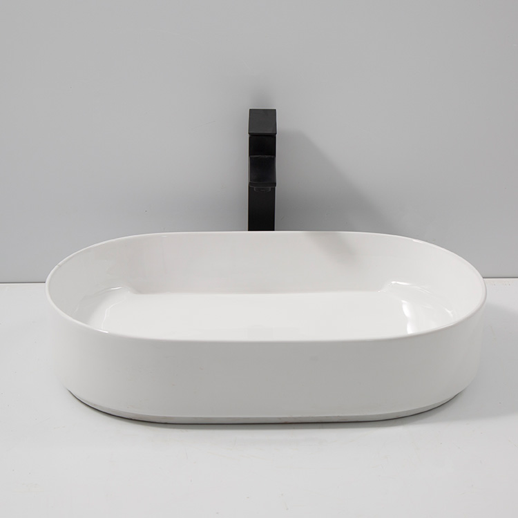 Oval Porcelain Vessel Sink Art Basin Countertop Wash Basin Slim Creamic Bathroom Sink