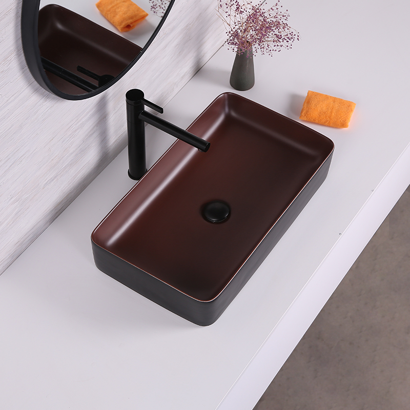 ODM OEM Lavabos Del Cuarto De Bano Bathroom Countertop Ceramic Art Basins Rectangle Matt Color Table Top Wash Basin Vessel Sink