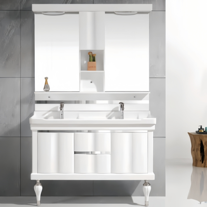 Modern Paitned PVC/Solid Home Furniture Bathroom Cabinets/Vanity with Double Basins Sinks