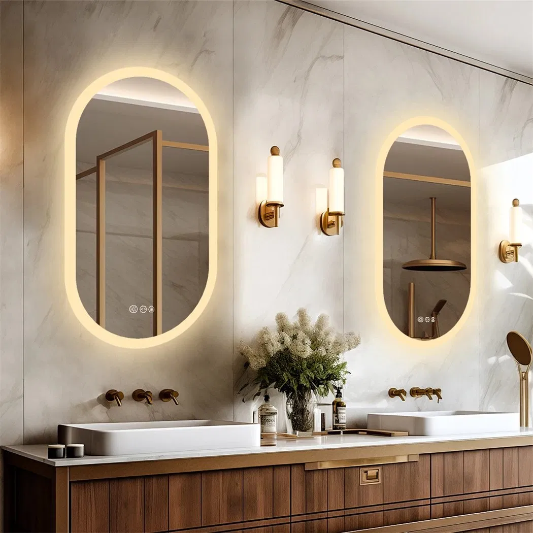 Oval LED Bathroom Mirror Smart Mirrors Dimmable 3 Colors Anti-Fog Light Memory IP65 CRI95 Large Wall Mounted Mirror