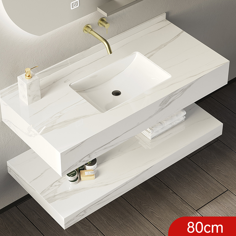 800mm Modern Double Layers Wall Mount Washroom Rock Slate Marble Sink Floating Bathroom Vanity 2523f-80