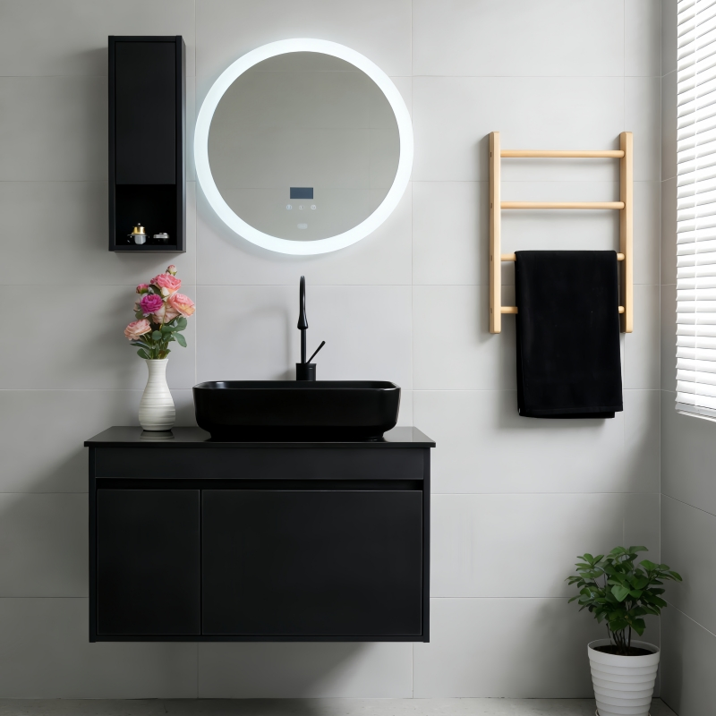 Wall Mounted Modern PVC Melamine Bathroom Cabinet /Vanity with Smart LED Silver Glass Mirrors