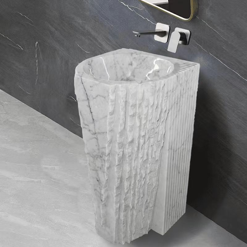 Cararra White Marble Pedestal Sink Bathroom Marble Freestanding Pedestal Sink