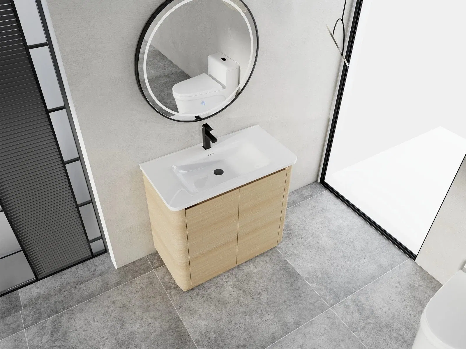 36'' Plywood Freestanding Bathroom Vanity W/White Ceramic Sink 2 Doors Oak Color