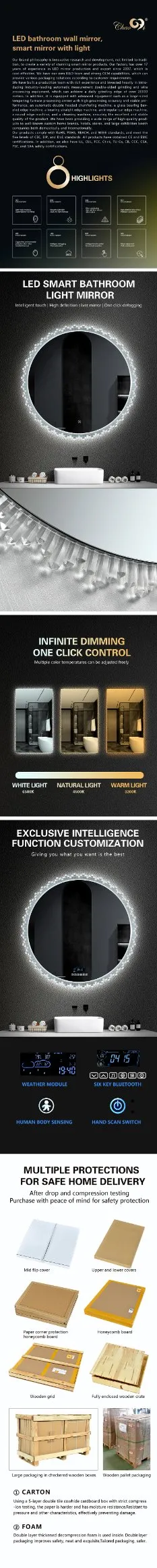 Wholesale Bathroom Makeup Mirror with LED Touch Switch