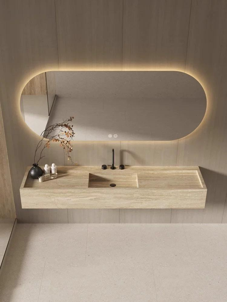 Modern Wholesale Price Home Decoration Customized Wooden Shape Sintered Stone Rectangular Bathroom Vanity