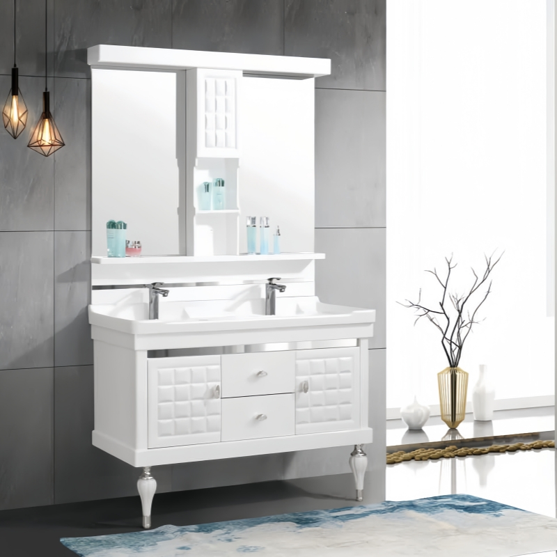 Modern Paitned PVC/Solid Home Furniture Bathroom Cabinets/Vanity with Double Basins Sinks