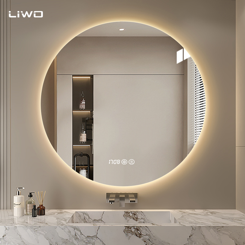 Home Decoration Bathroom Round Smart LED Mirror with Backlit Light Glass Mirror with Anti-Fog Bluetooth Cosmetic Decorative Vanity Makeup Wall Furniture