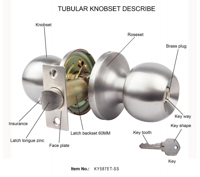 Tubular Knobset Security Door Lock