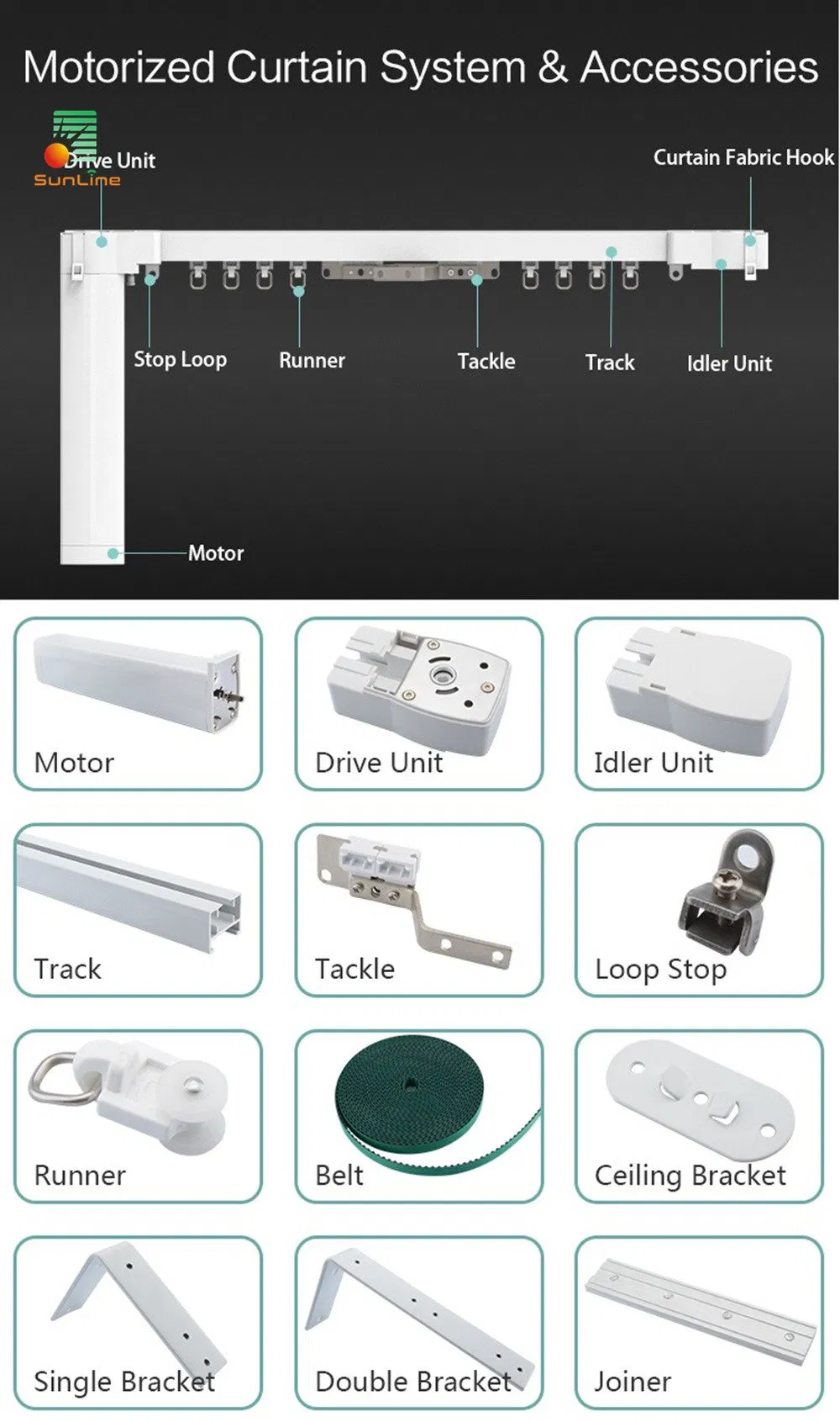 Smart Motorized Electric Curtain Track System Accessories