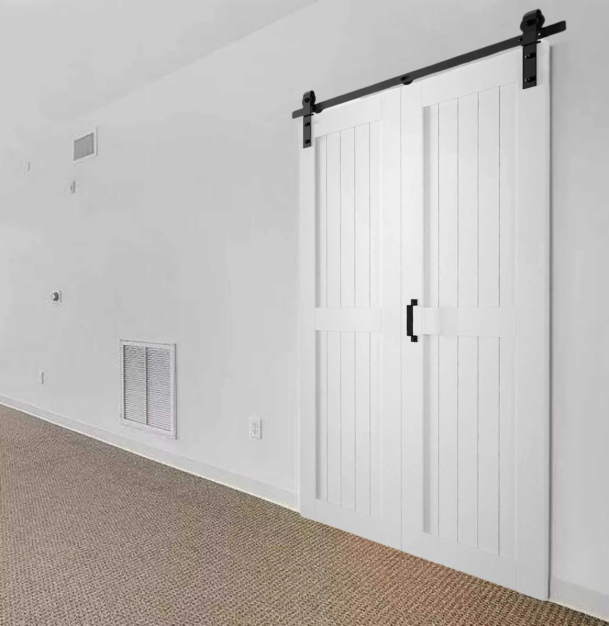 36" Bi-Folding Sliding Barn Door Hardware Track Kit for 2 Closet Door, Top Mount Roller, Heavy Duty, Slide Smoothly Quietly, Easy Install, Black, No Door