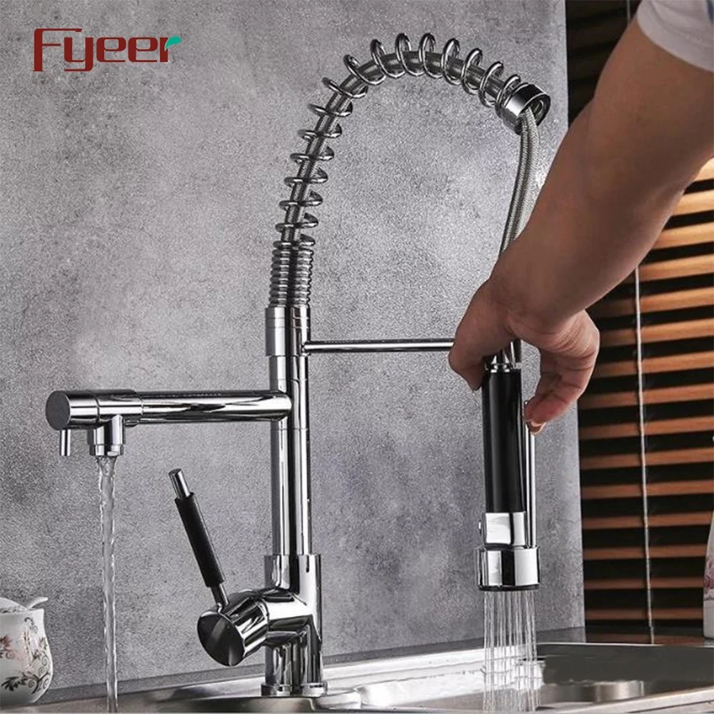 Fyeer Factory Price Chrome Plated Kitchen Sink Faucet with Pull Down Spray