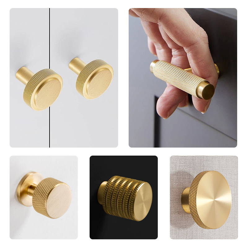 Koppalive European Luxury Knurled Kitchen Cabinet Door Knob Modern Copper Furniture Handles Gold Solid Brass Drawer Knob
