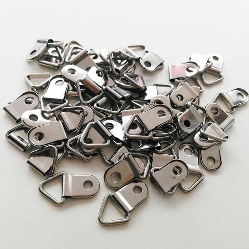 100PCS/Set D Ring Hanging Picture Frame Strap Hanger Hooks Oil Painting Mirror Hanger with Screws Kit