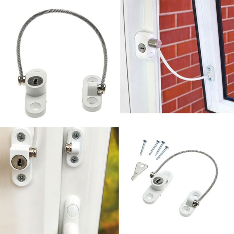 Window Security Cable Lock Child Room Window and Door Security Restrictor with Key