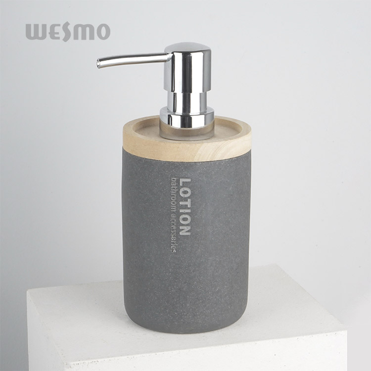 China Simple Grey 6 PCS Bathroom Decor Items Soap Dispenser Resin Bathroom Set