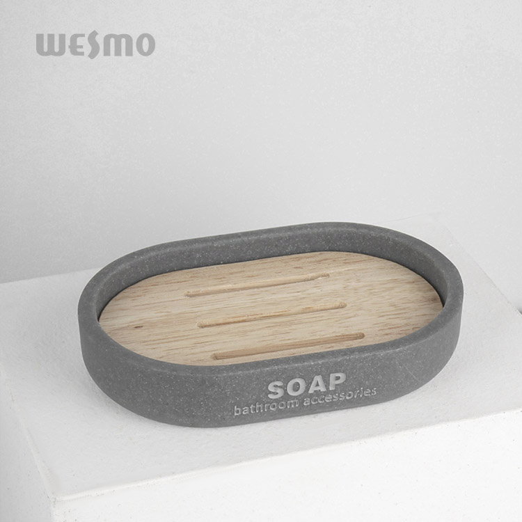 China Simple Grey 6 PCS Bathroom Decor Items Soap Dispenser Resin Bathroom Set