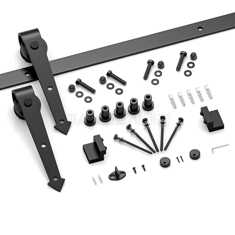 6FT New Design Interior Mini Shape Hangers Sliding Barn Door Hardware Black Roller Rails Closet Track Set