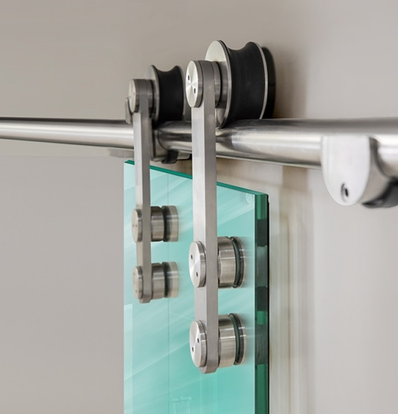 Frameless Stainless Steel Sliding Glass Track Barn Shower Enclosure Hardware Kit