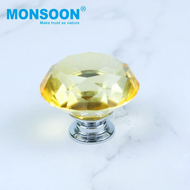 Clear Round Single Hole Keyless Colorful Cupboard Closet Furniture Pull Diamond Cabinet Crystal Handle Knobs for Bedrooms Living Rooms Bathrooms