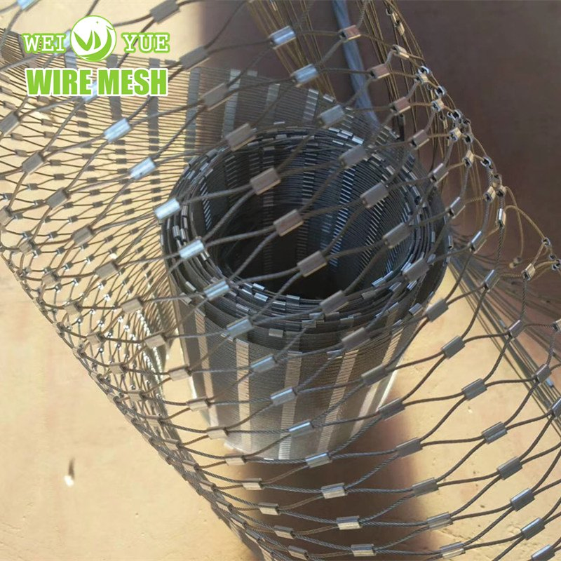 SS316L Flexible Stainless Steel Rope Wire Net Zoo Fence Net Stair Handrail Metal Mesh Safety Net Fall Prevention Mesh Cable Net Ferrule Wire Mesh