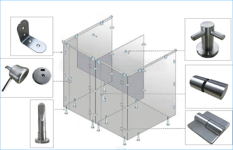 304 Stainless Steel Toilet Partition Hardware Bathroom Cubicle Accessories Set Fittings