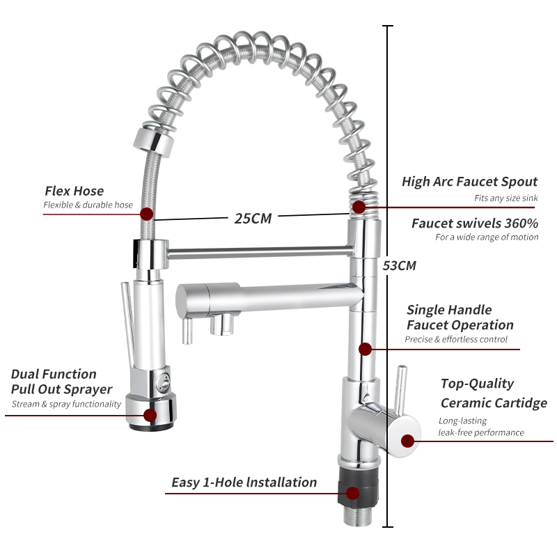304 Stainless Steel Sink Brass Water Tap Single Lever Pull out Kitchen Faucet