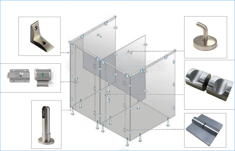 China Toilet Cubicle Partition Hardware Set Stainless Steel Fitting Accessories