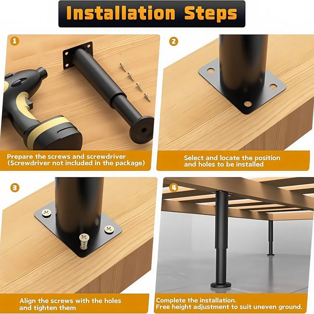 Height-Adjustable Bed Support Legs for Bed Frames, Tables