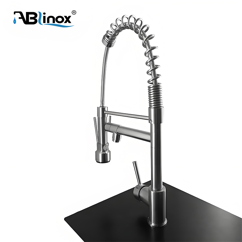 304 316 Stainless Steel Pull out Spray Faucet Kitchen Double Handle Hot and Cold Faucet Spring Sink Faucet